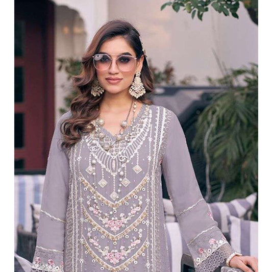 Shafnufab Women's Georgette Semi Stitched Pakistani Suit And Anarkali Suit In Purple Colour SF27195