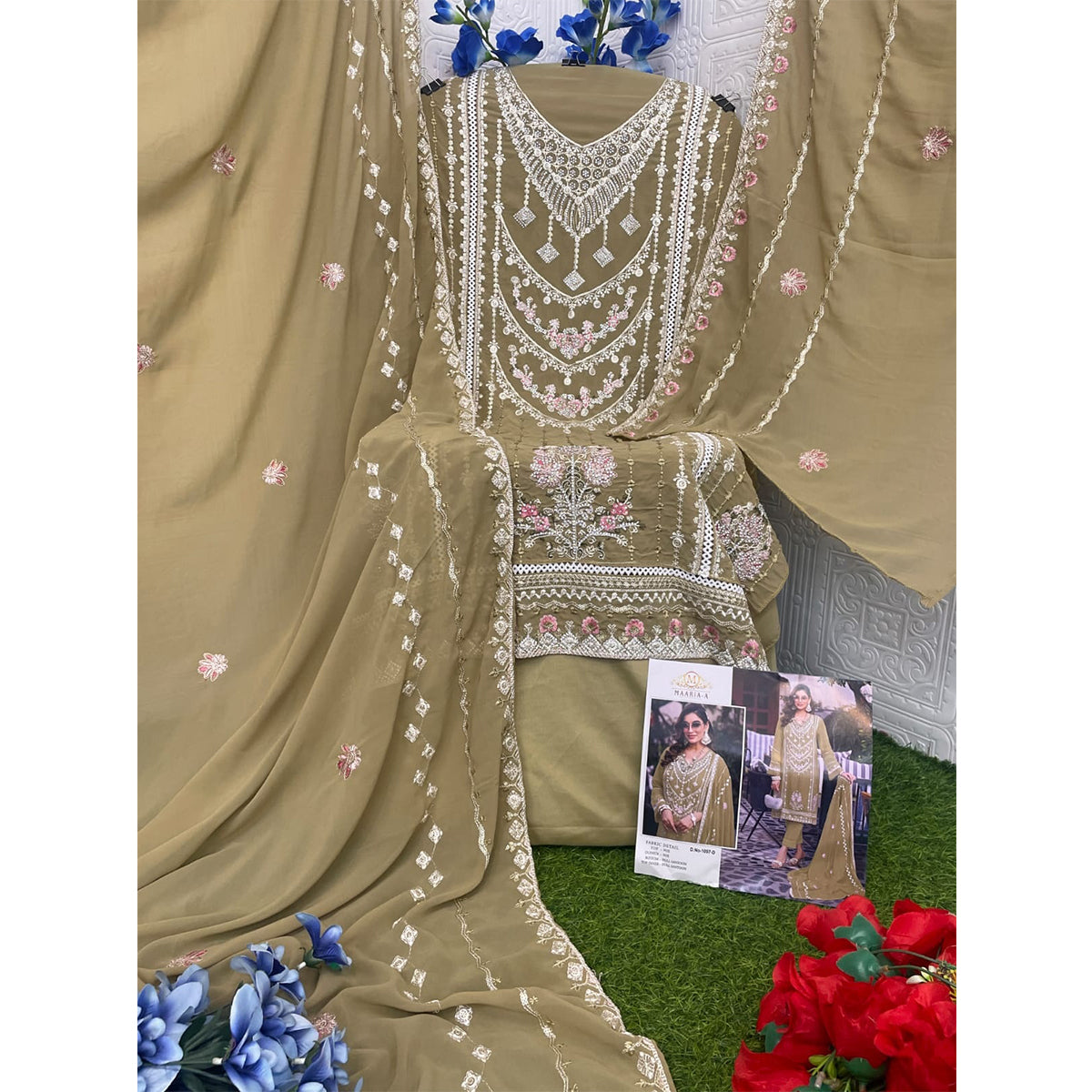 Shafnufab Women's Georgette Semi Stitched Pakistani Suit And Anarkali Suit In Light Green Colour SF27196