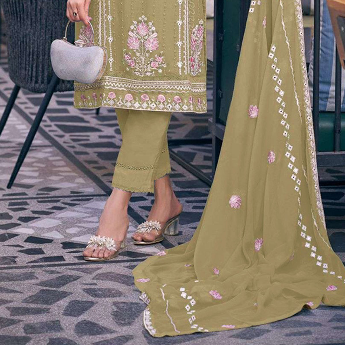 Shafnufab Women's Georgette Semi Stitched Pakistani Suit And Anarkali Suit In Light Green Colour SF27196