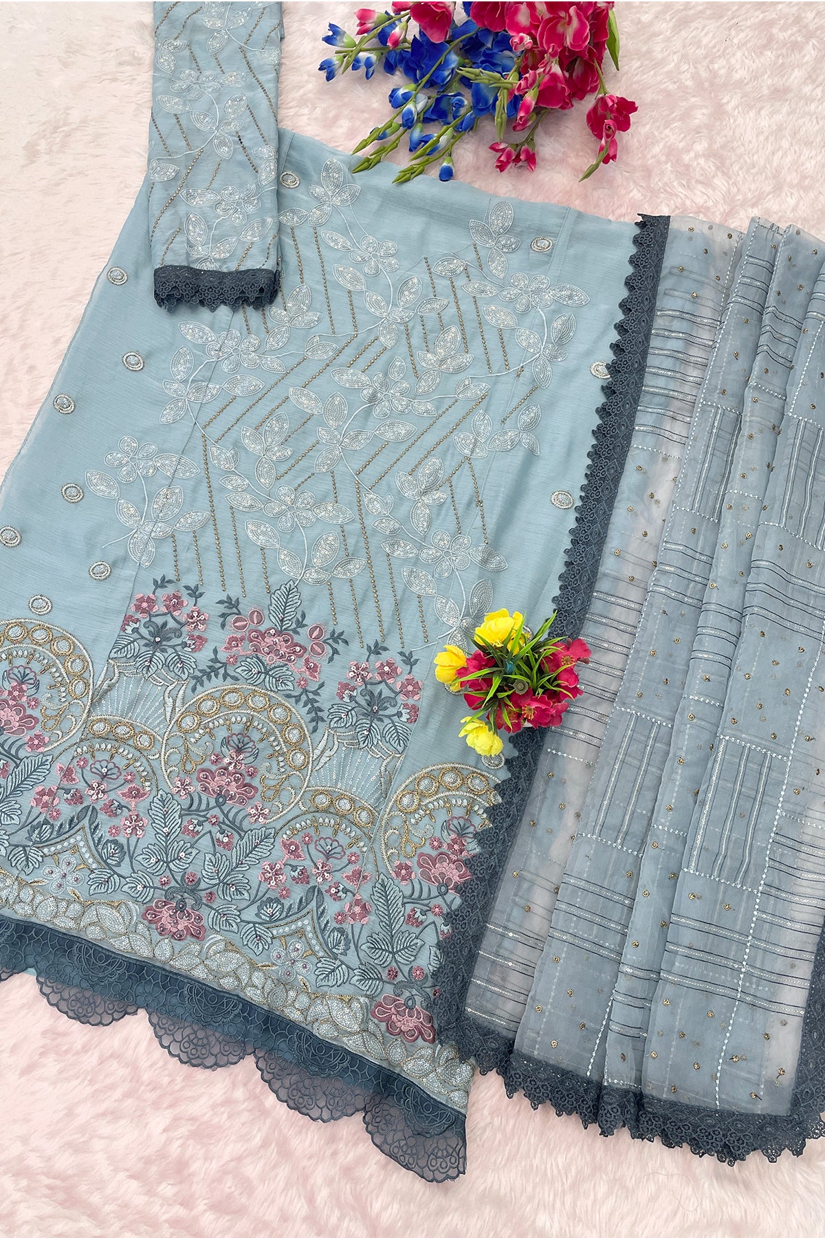 SHAFNUFAB Women's Georgette Ethnic Wear for WomenSemi Stitched PAKISTANI SUIT SF311417