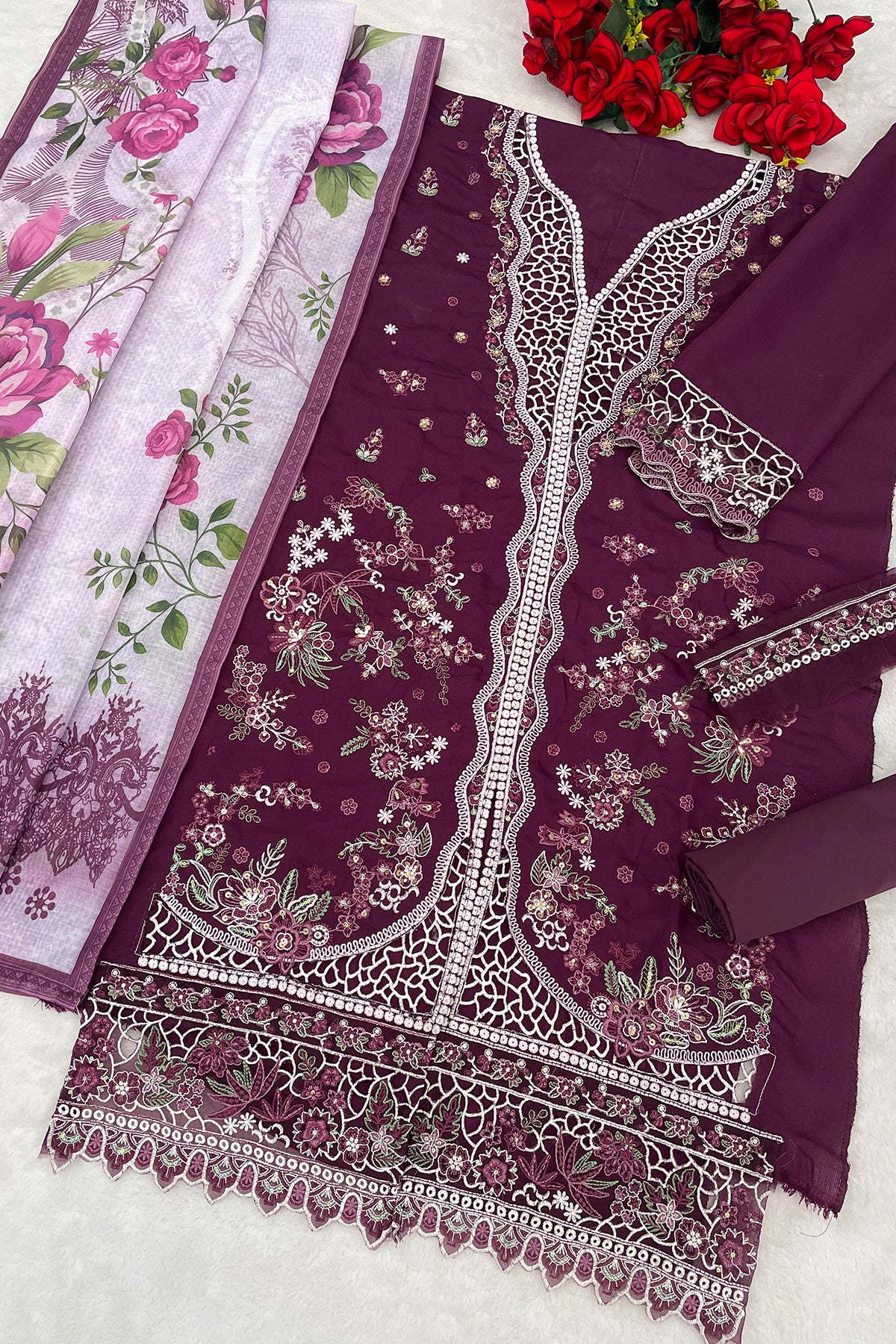 SHAFNUFAB Women's Georgette Ethnic Wear for WomenSemi Stitched PAKISTANI SUIT SF311427
