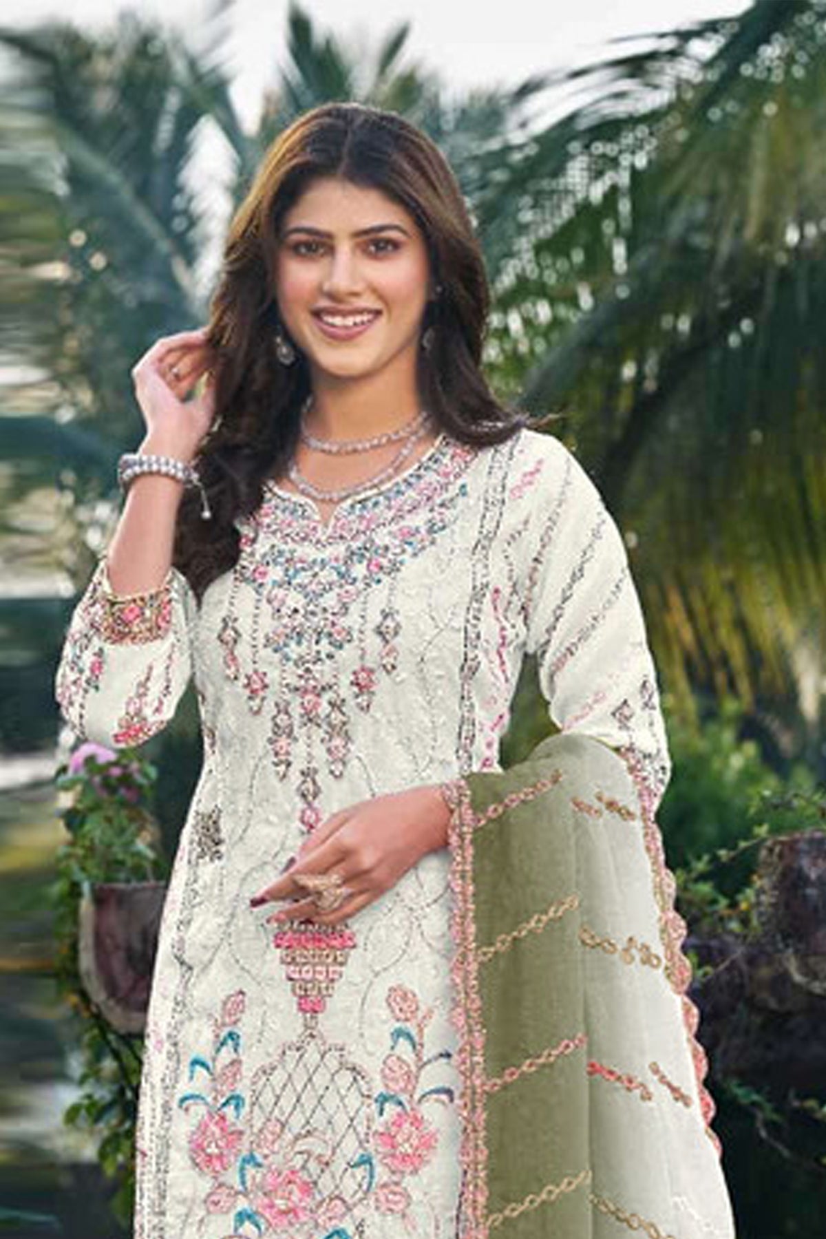 SHAFNUFAB Women's Georgette Ethnic Wear for WomenSemi Stitched sarara Suit Pakistani Suit SF311446
