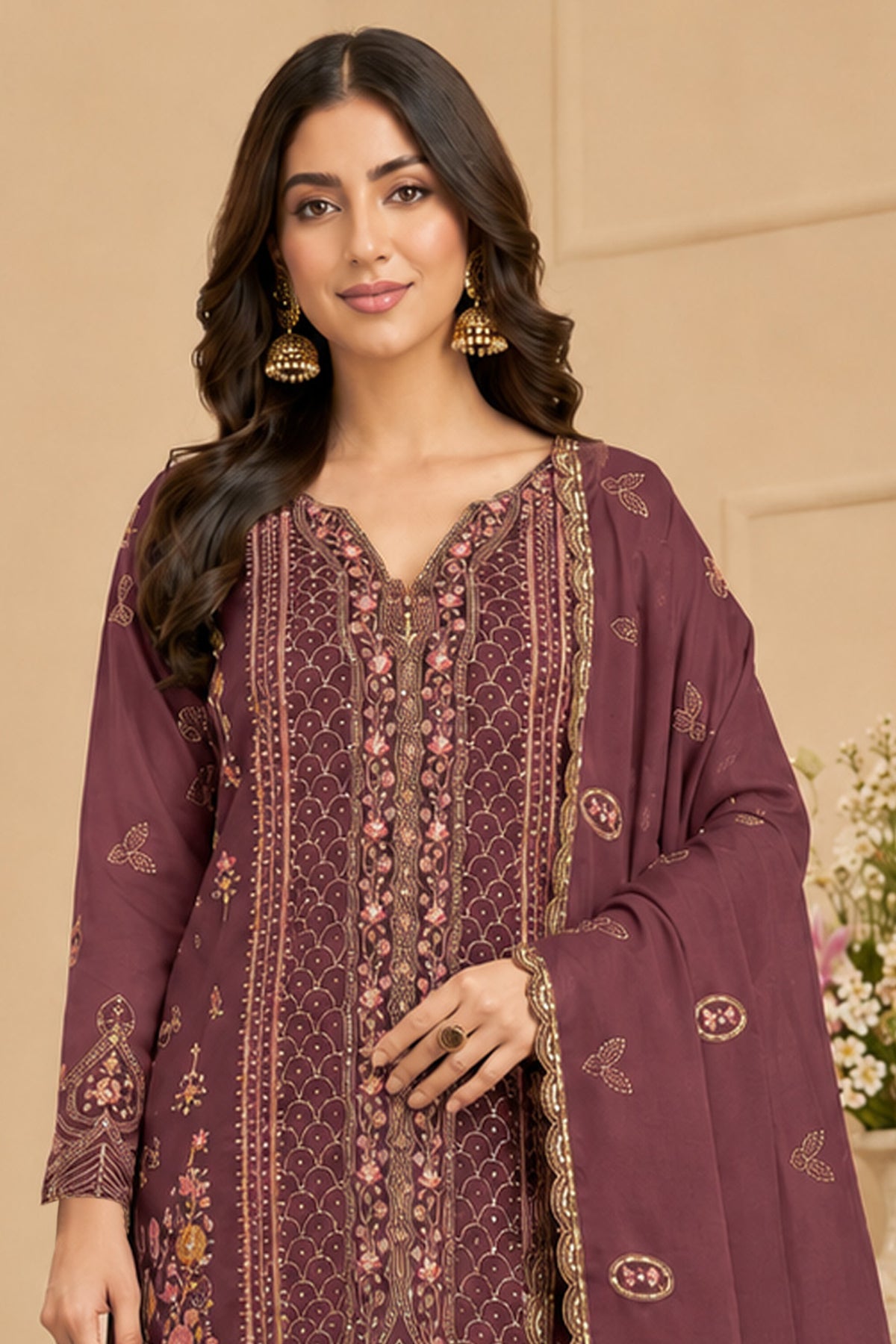 SHAFNUFAB Women's Georgette Ethnic Wear for WomenSemi Stitched sarara Suit Pakistani Suit SF311537