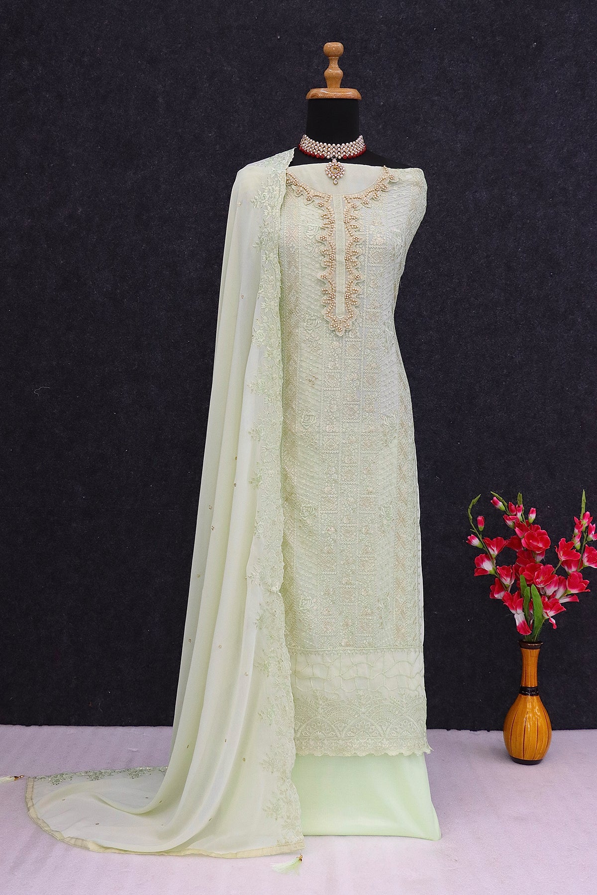 SHAFNUFAB Women's Georgette Ethnic Wear for WomenSemi Stitched PAKISTANI SUIT SF31205