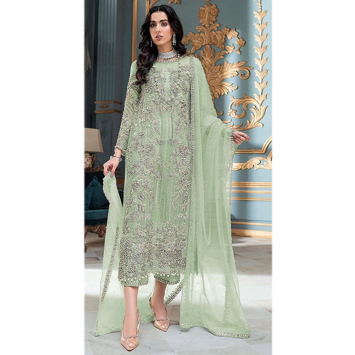 SHAFNUFAB Women's Organza Ethnic Wear for WomenSemi StitchedSalwarSuit –  Shafnu Fab