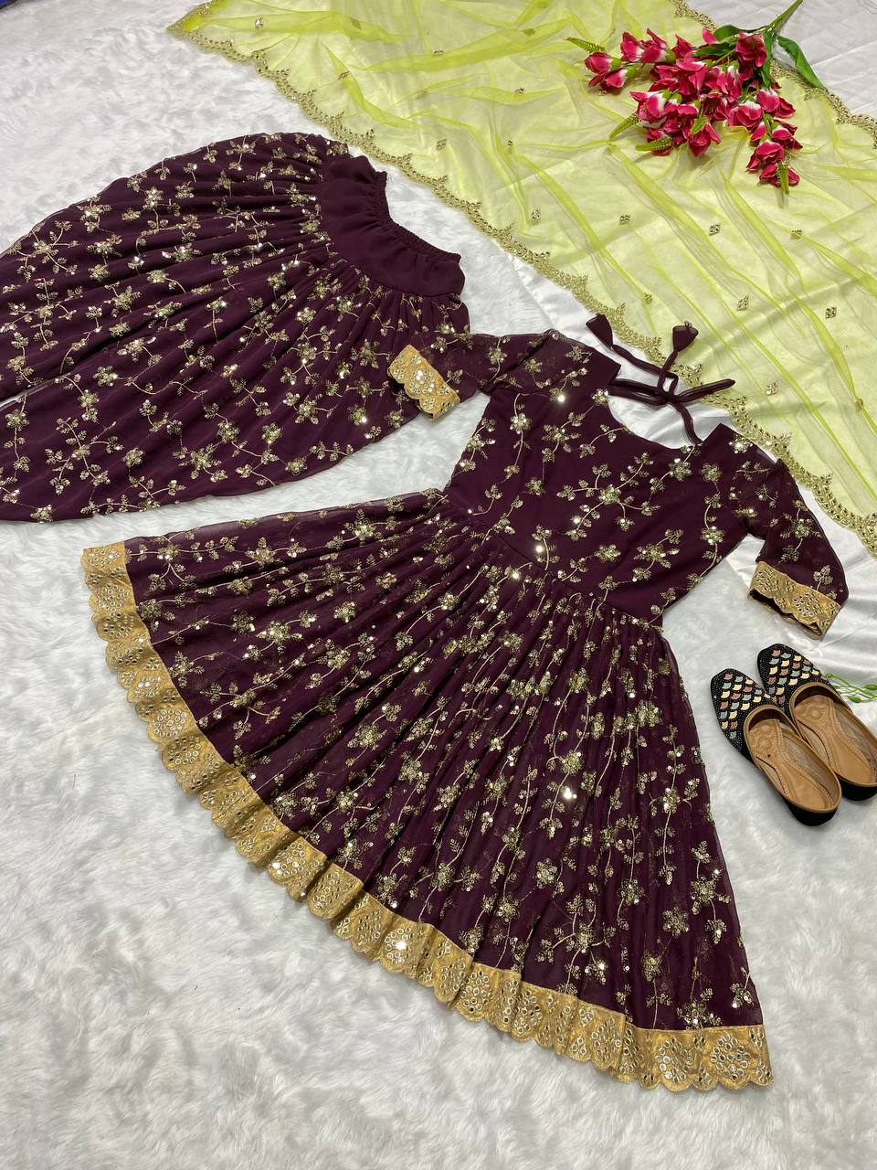 SHAFNUFAB Women's Georgette Ethnic Wear for W Stitched Dhoti Salwar Suit SDiwali Outfit Bridal Purple Colour Indian Casual Wear Salwar Suit IN E