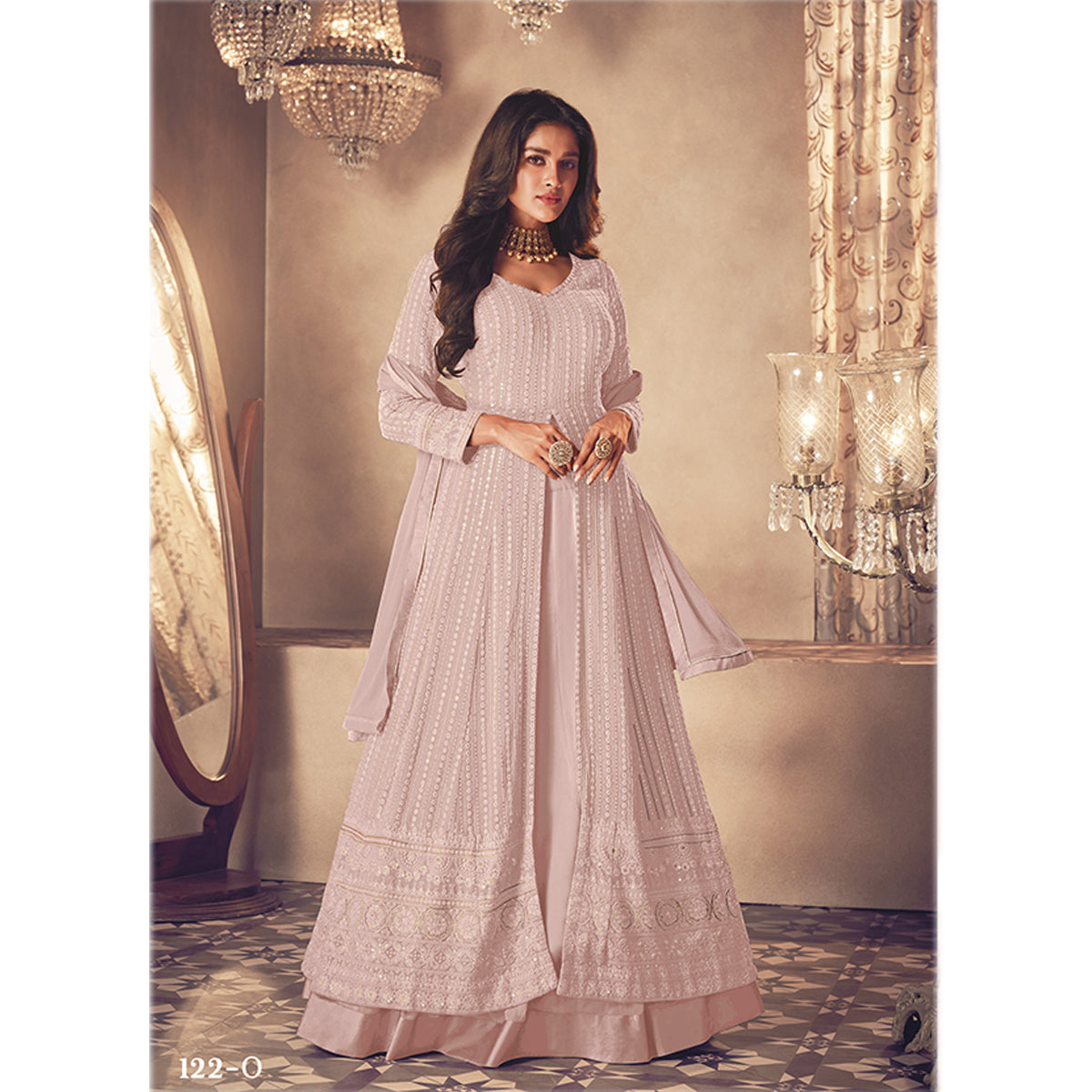 Shafnufab Designer Party Wear Fox Georgette Suit - Peach