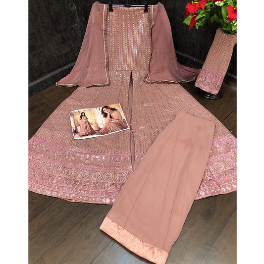 Shafnufab Pink Color Georgette Fabric Fancy Wear Designer Anarkali Suit