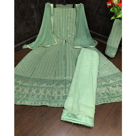 Shafnufab Green Color Georgette Fabric Fancy Wear Designer Anarkali Suit