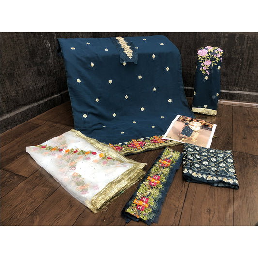 Shafnufab Turquoise Straight Cut Salwar Kameez