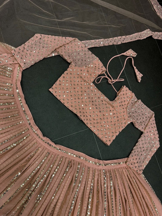 Shafnufab Women's Gorgette Lehenga Choli In Bige Colour