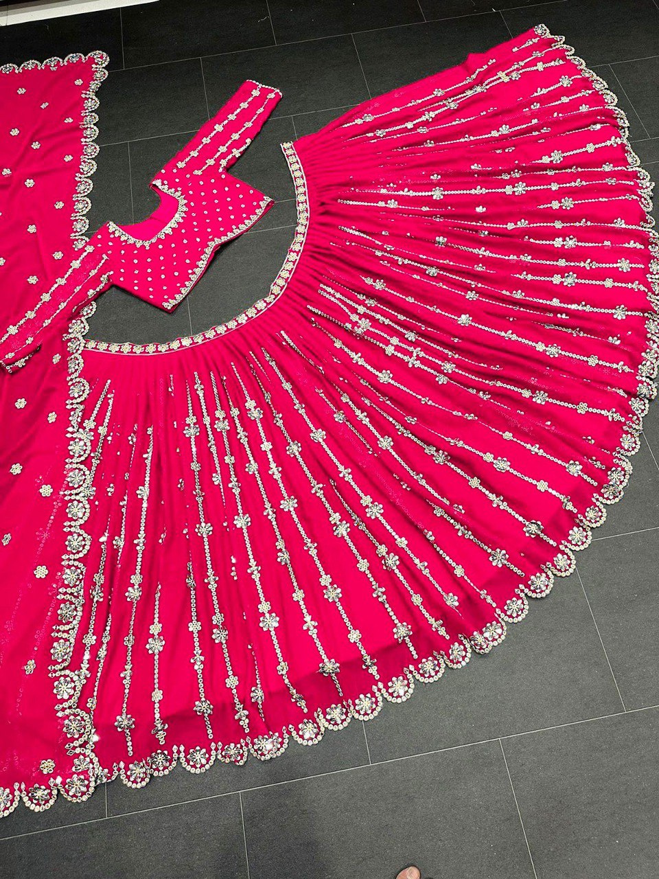 Shafnufab Women's Gorgette Lehenga Choli In Rani Pink Colour