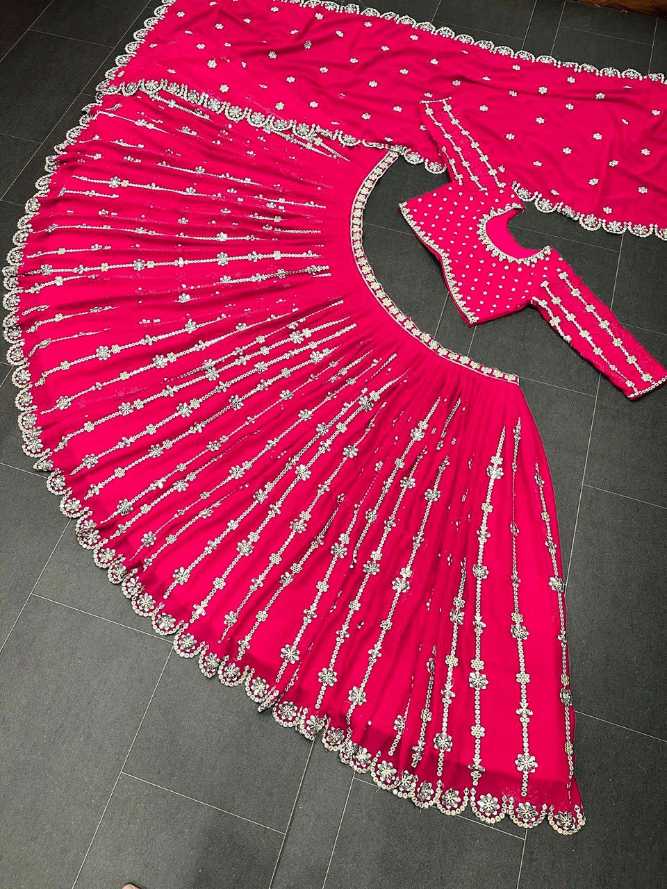 Shafnufab Women's Gorgette Lehenga Choli In Rani Pink Colour