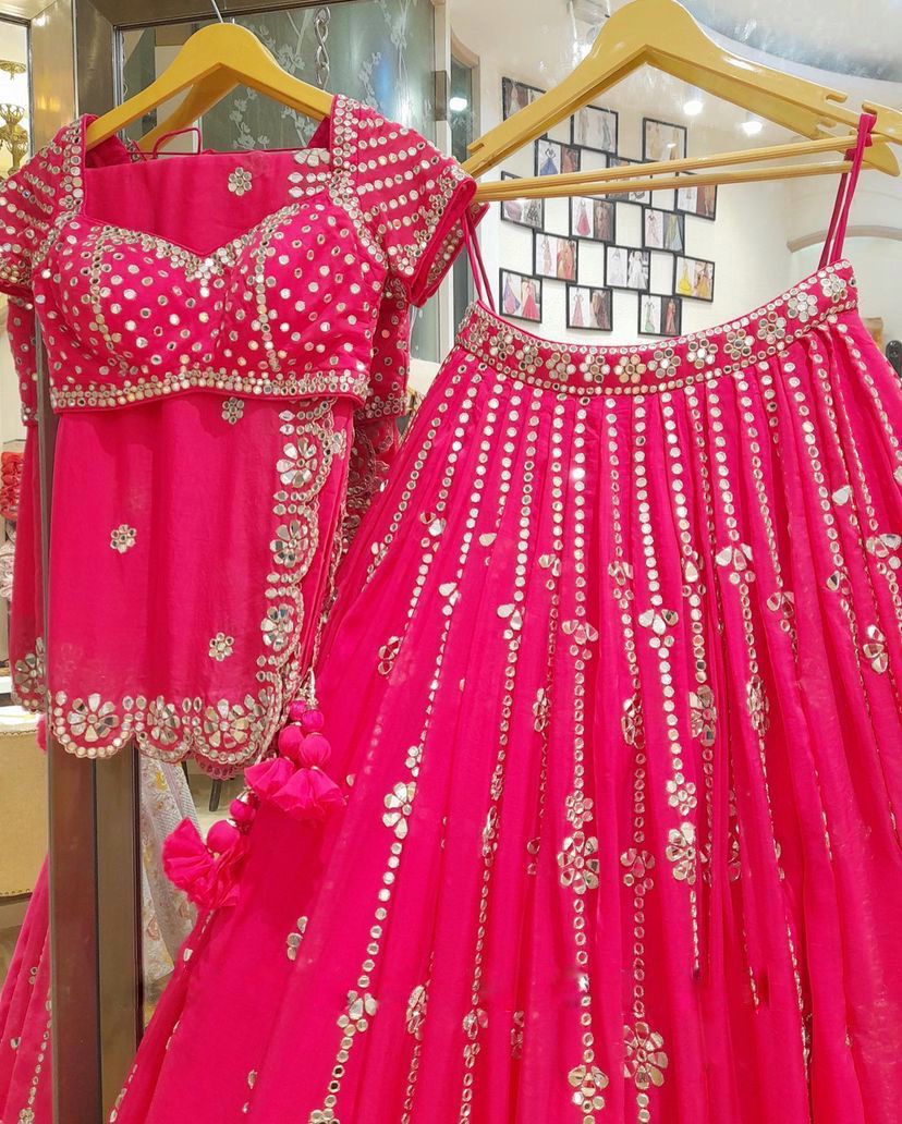 Shafnufab Women's Gorgette Lehenga Choli In Rani Pink Colour