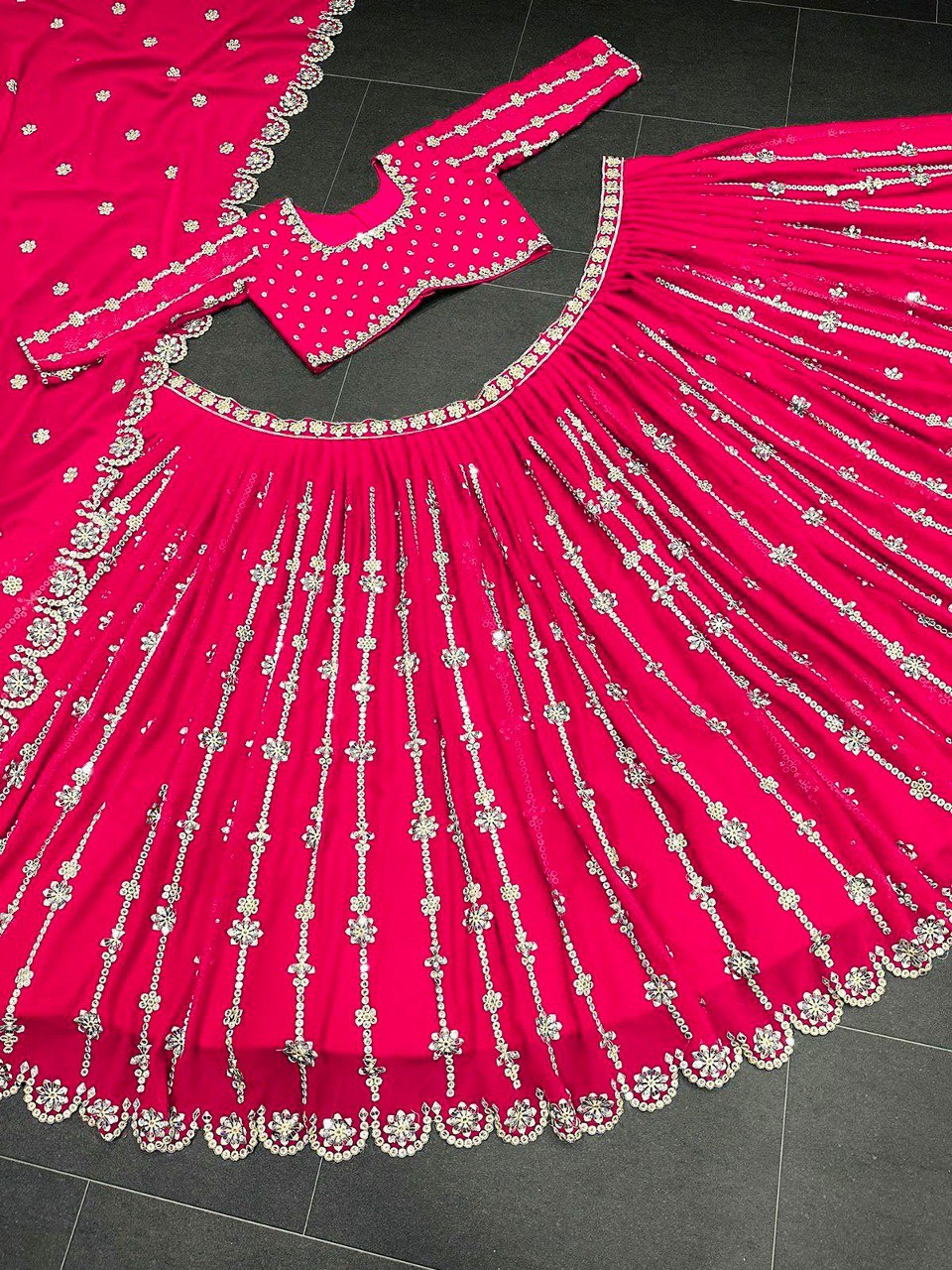 Shafnufab Women's Gorgette Lehenga Choli In Rani Pink Colour