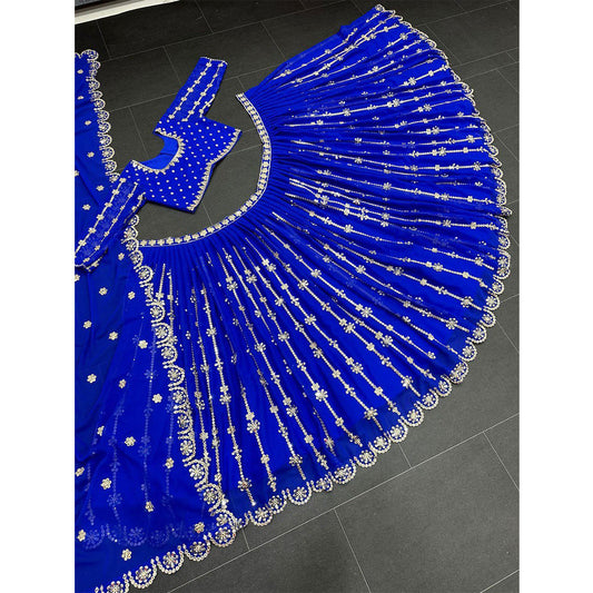 Shafnufab Women's Gorgette Lehenga Choli In Blue Colour