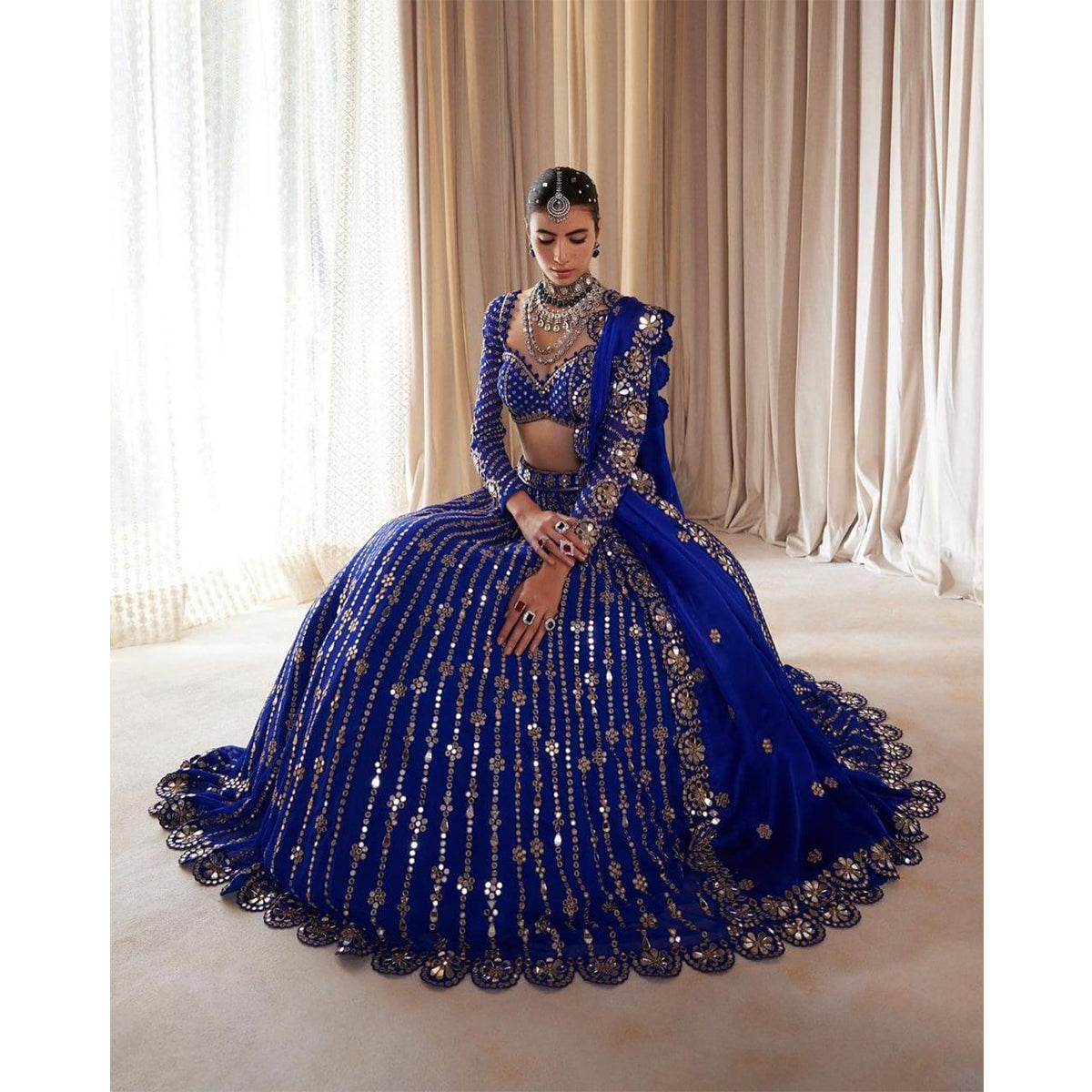Shafnufab Women's Gorgette Lehenga Choli In Blue Colour