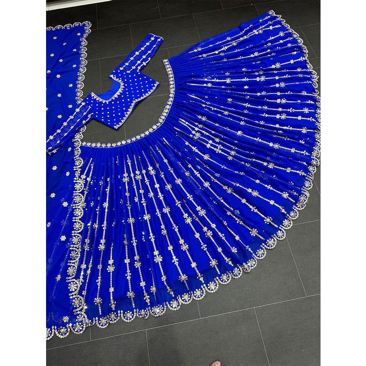 Shafnufab Women's Gorgette Lehenga Choli In Blue Colour