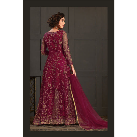 Shafnufab Pink heavy net with embroidered work salwar suit with koti