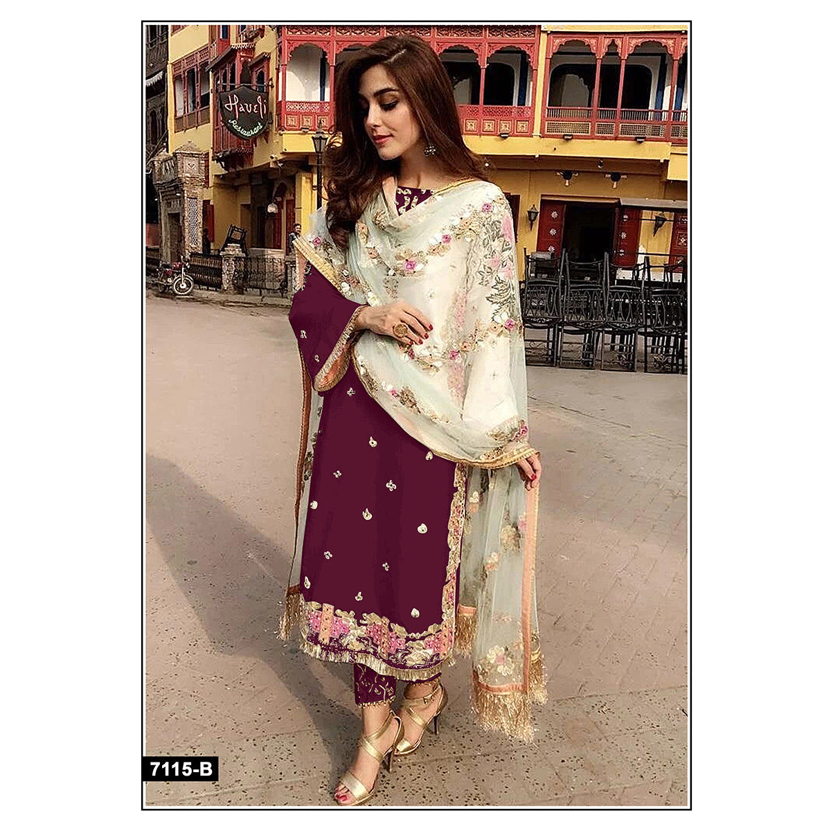 Shafnufab Maroon Straight Cut Salwar Kameez