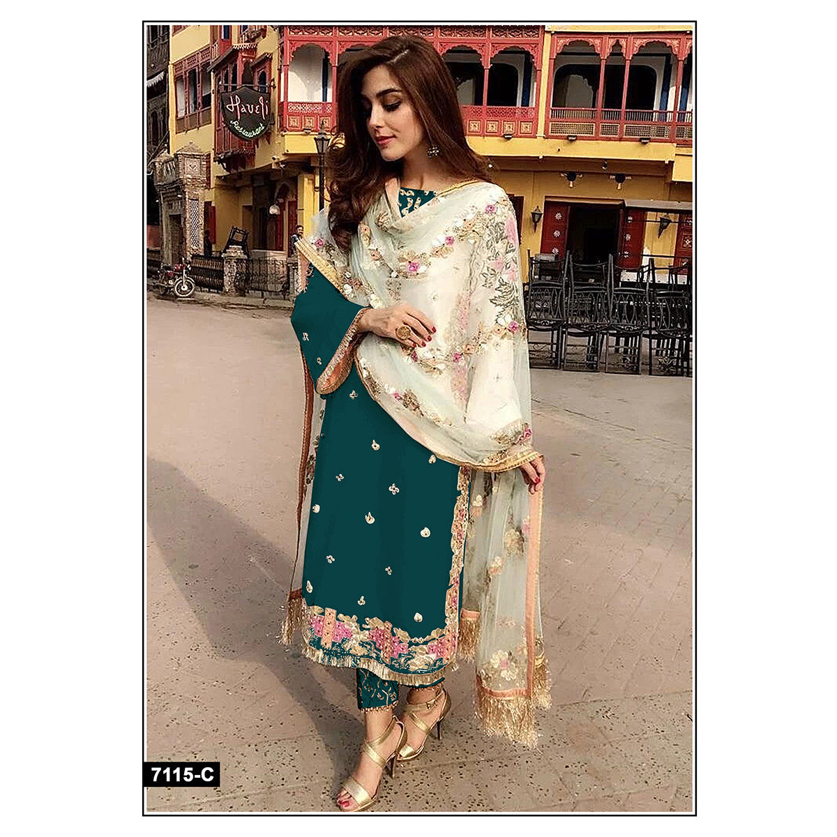 Shafnufab Turquoise Straight Cut Salwar Kameez