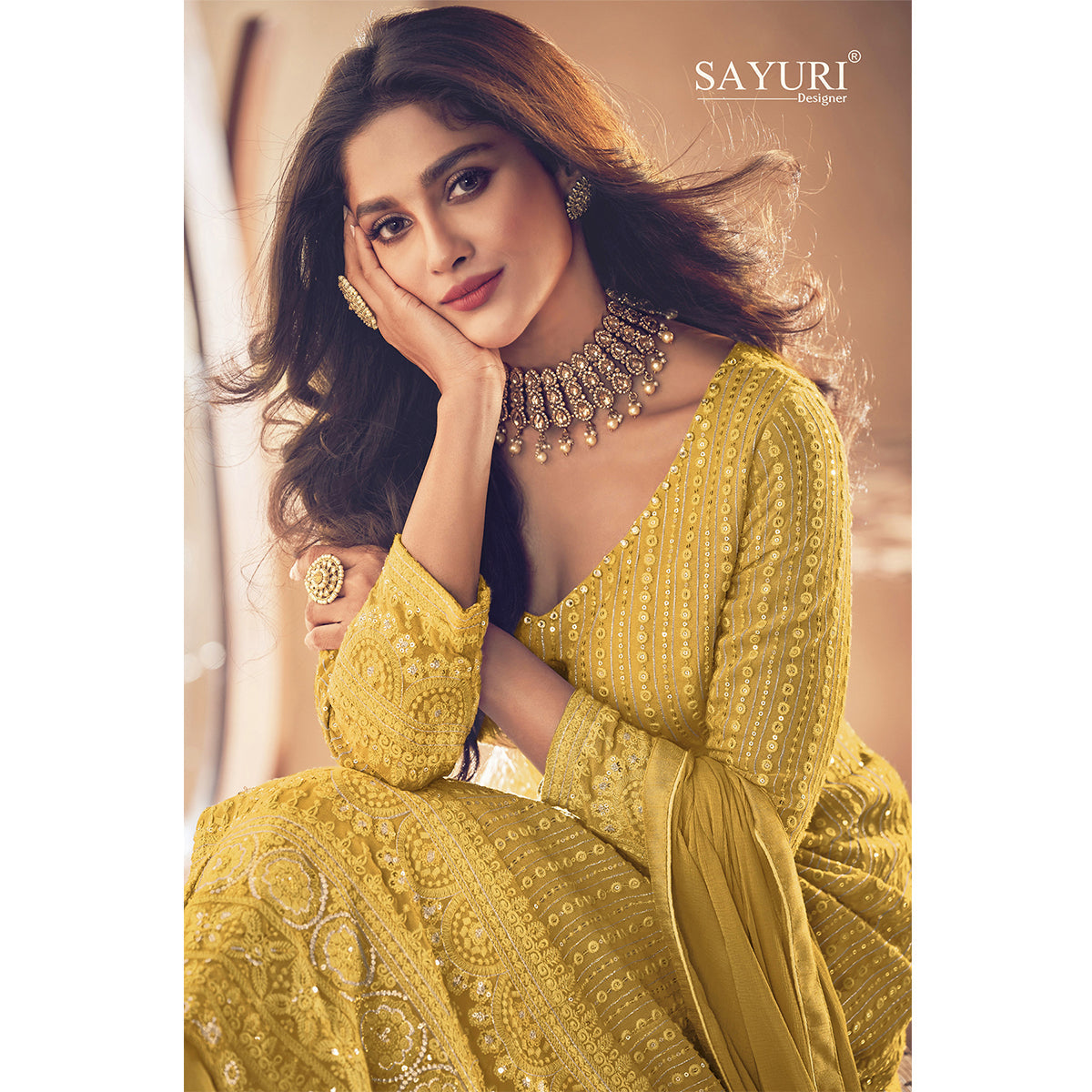 Shafnufab Yellow Color Georgette Fabric Fancy Wear Designer Anarkali Suit