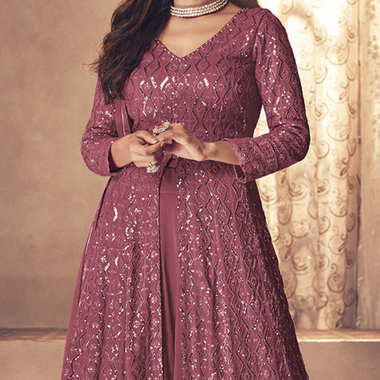 Shafnufab Georgette Fabric Pink Color Sangeet Wear Sharara Top Lehenga