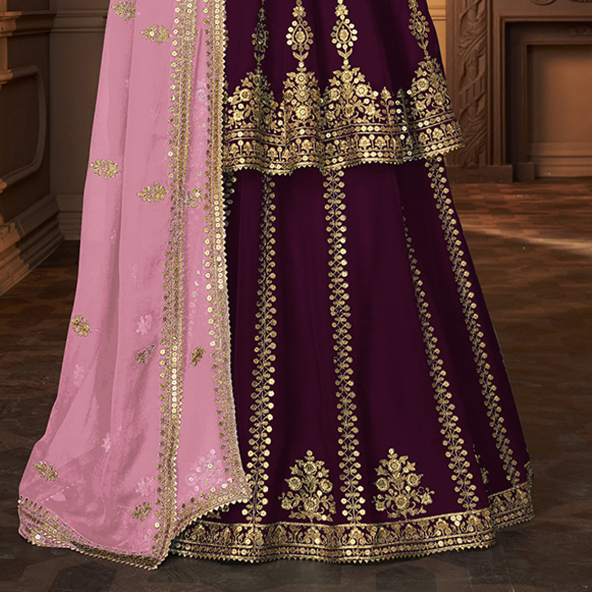 Shafnufab Maroon Indian Pakistani rich look georgette salwar kameez suit