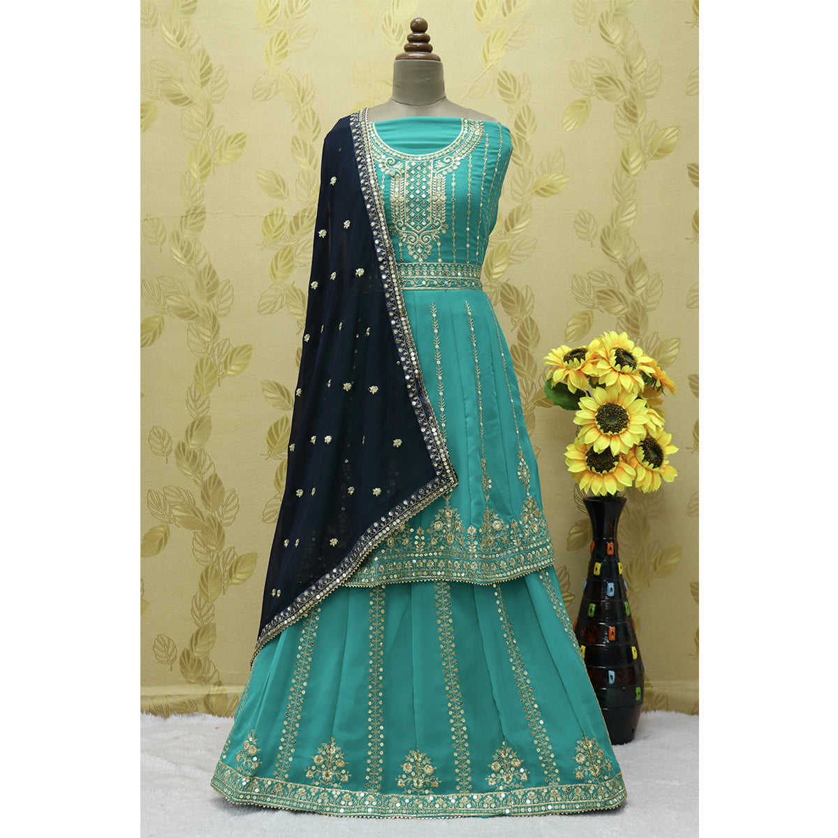 Shafnufab Turquoise Indian Pakistani rich look georgette salwar kameez suit