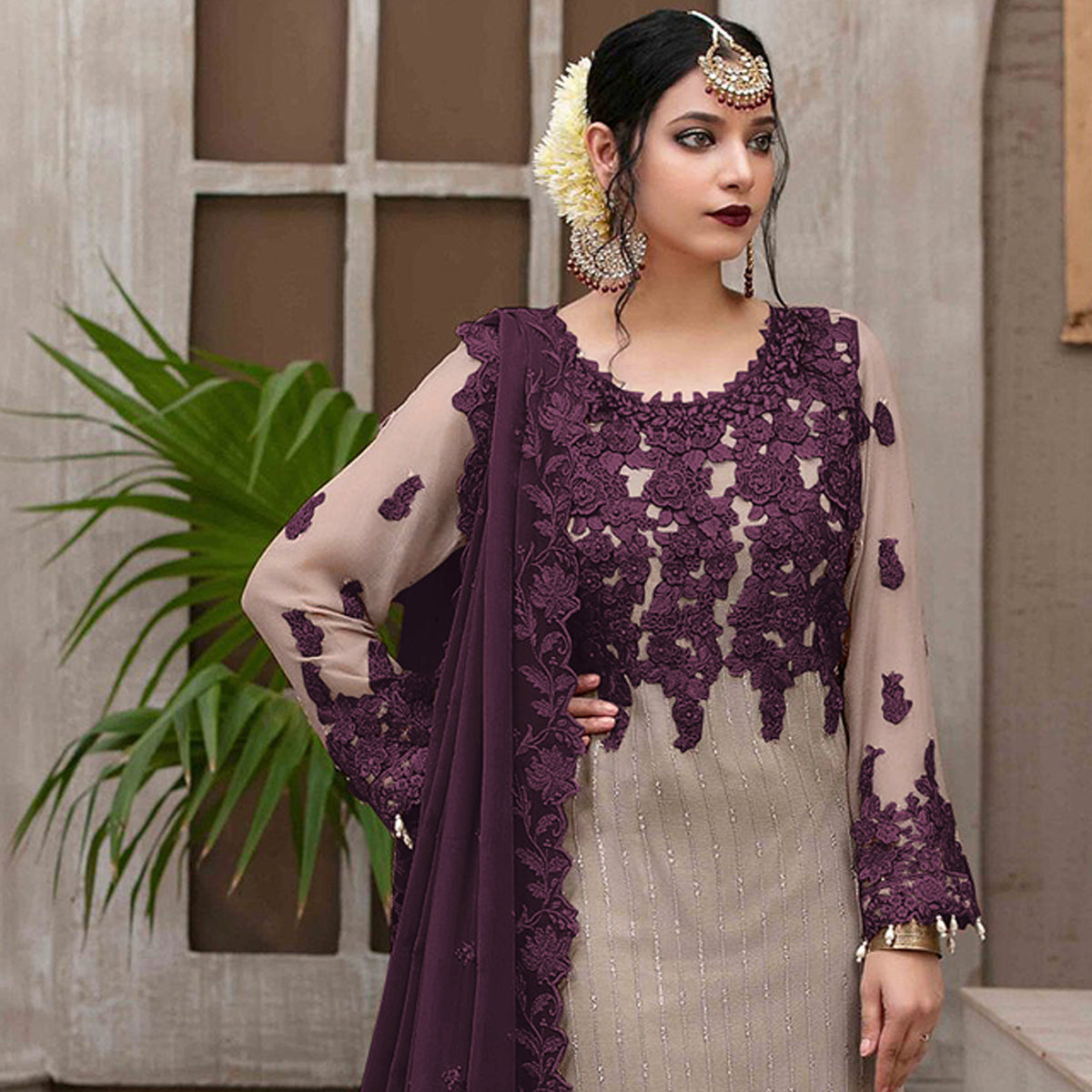 Shafnufab Women's Georgette Wear Pakistani Salwar Kameez In Purple