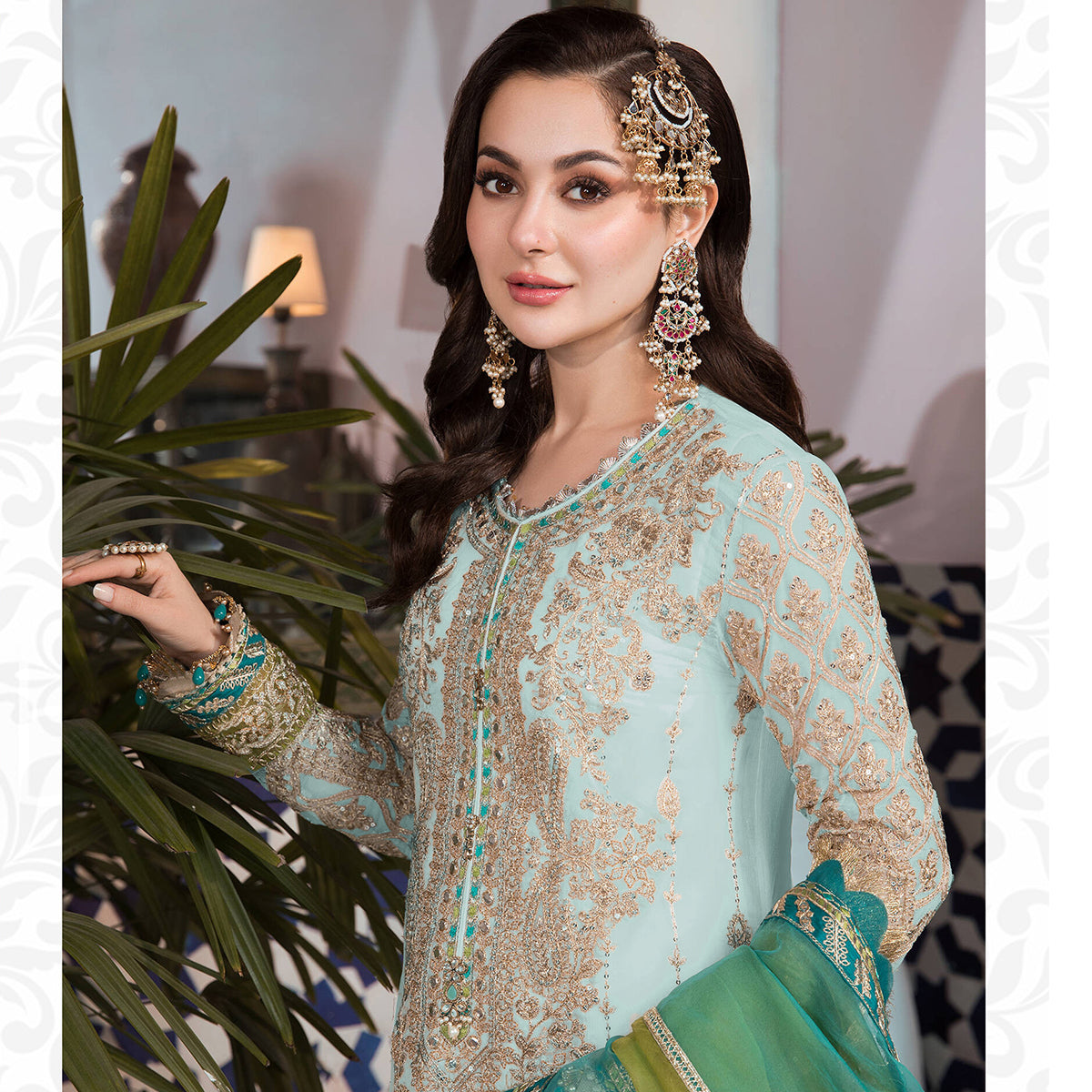 Shafnufab Skyblue Pakistani Salwar Kameez Ready to wear Designer Straight Suits