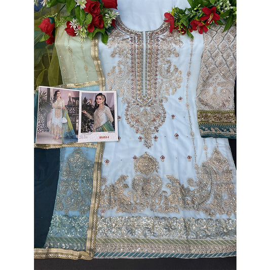 Shafnufab Skyblue Pakistani Salwar Kameez Ready to wear Designer Straight Suits