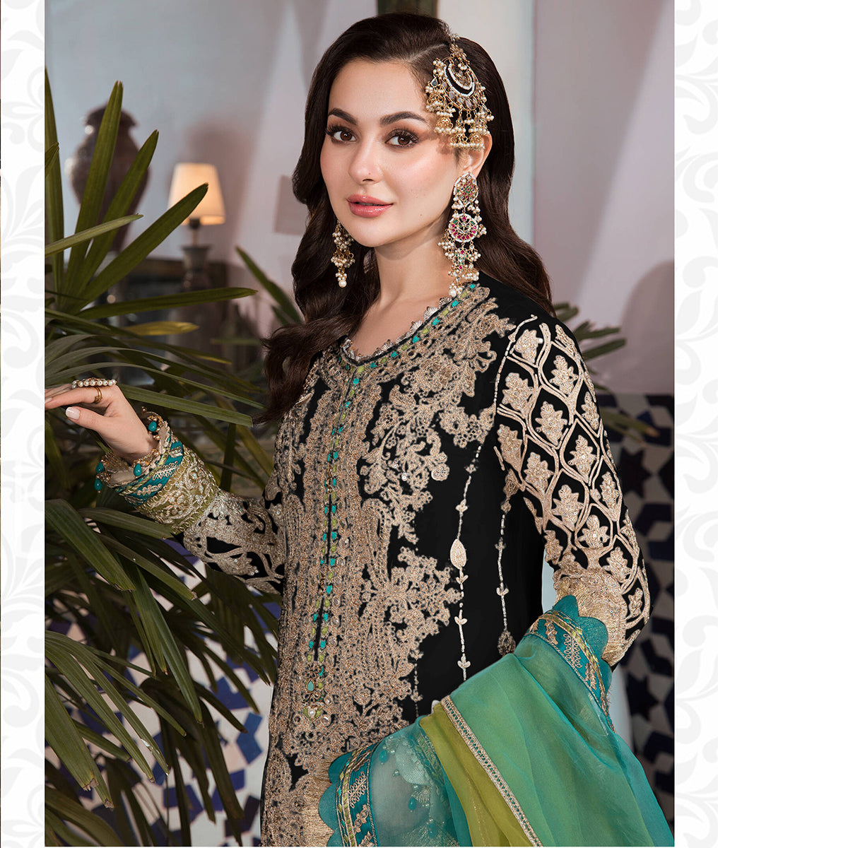 Shafnufab Black Pakistani Salwar Kameez Ready to wear Designer Straight Suits