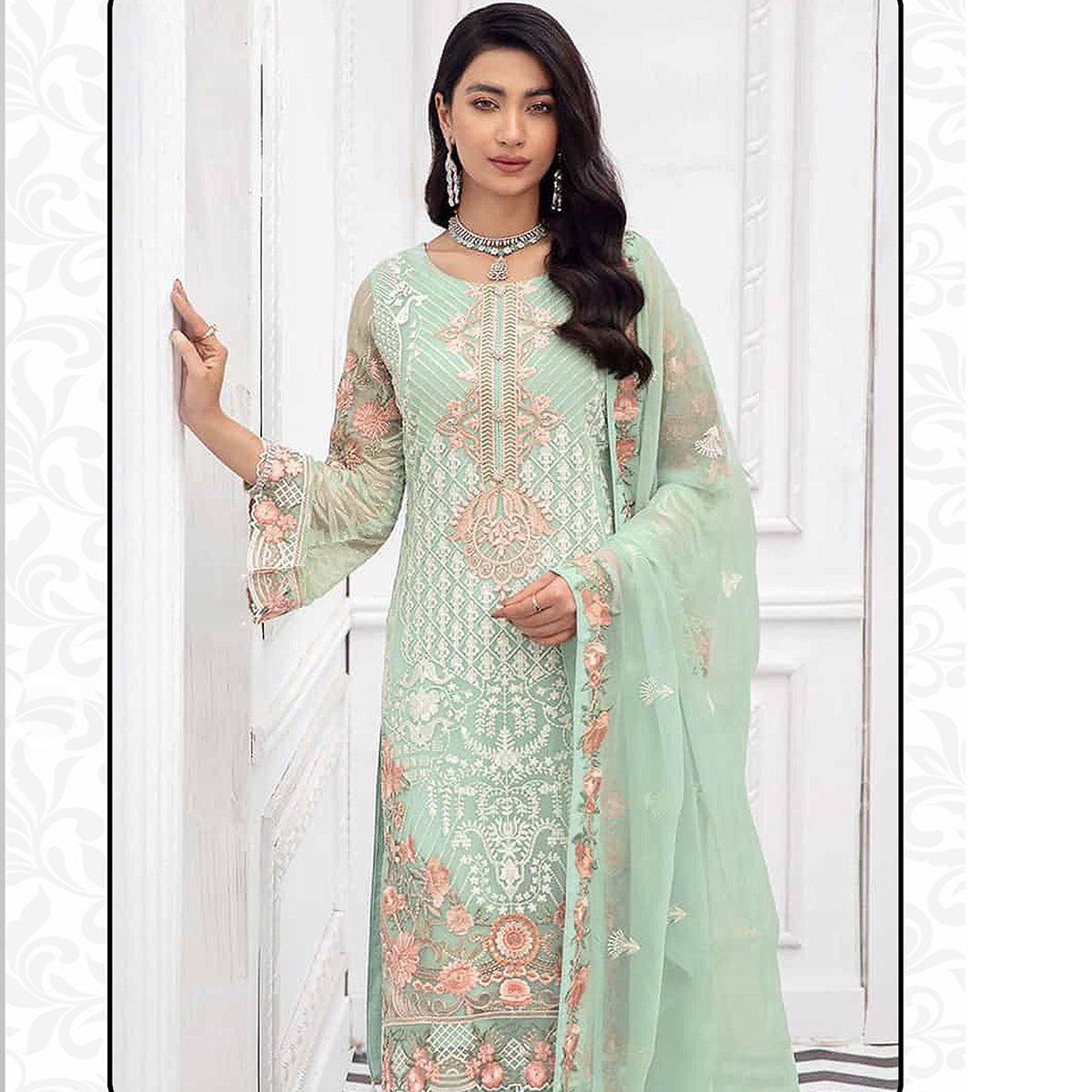 Shafnufab Charizma Georgette Pakistani Suits Collection In Green Colour
