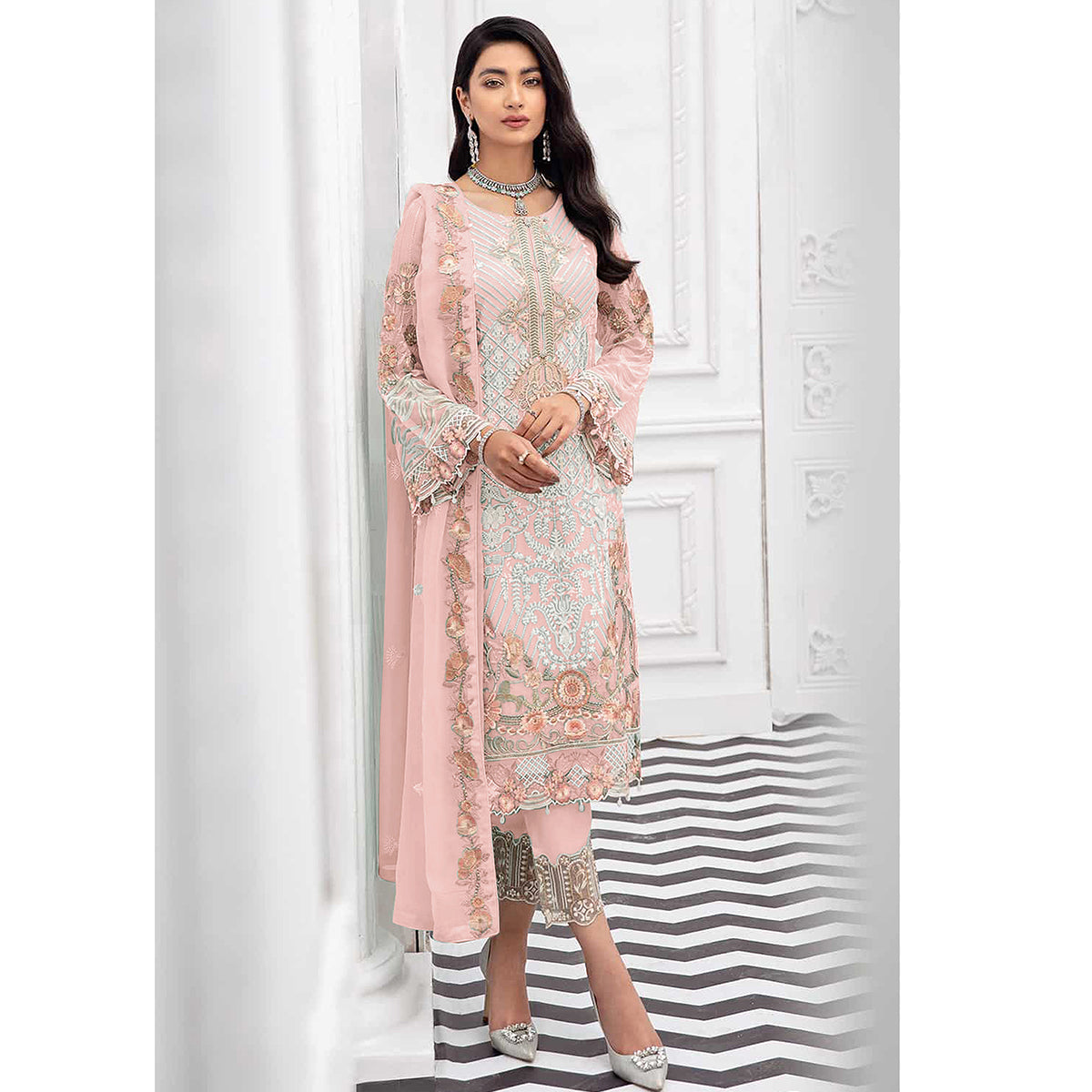 Shafnufab Charizma Georgette Pakistani Suits Collection In Pink Colour