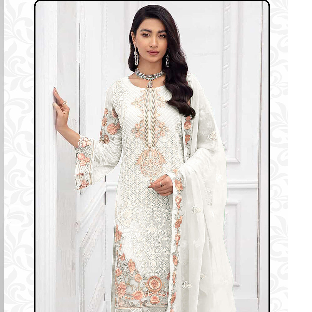 Shafnufab Charizma Georgette Pakistani Suits Collection In White Colour