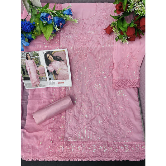 Shafnufab Women's Georgette Semi-Stitched Pakistani Suit In Pink Colour