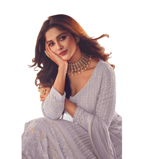 Shafnufab Designer Party Wear Fox Georgette Suit - Light Purple