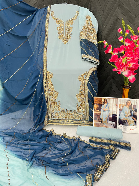 Shafnufab Georgette Pakistani Suit Collection In Light Blue Colour