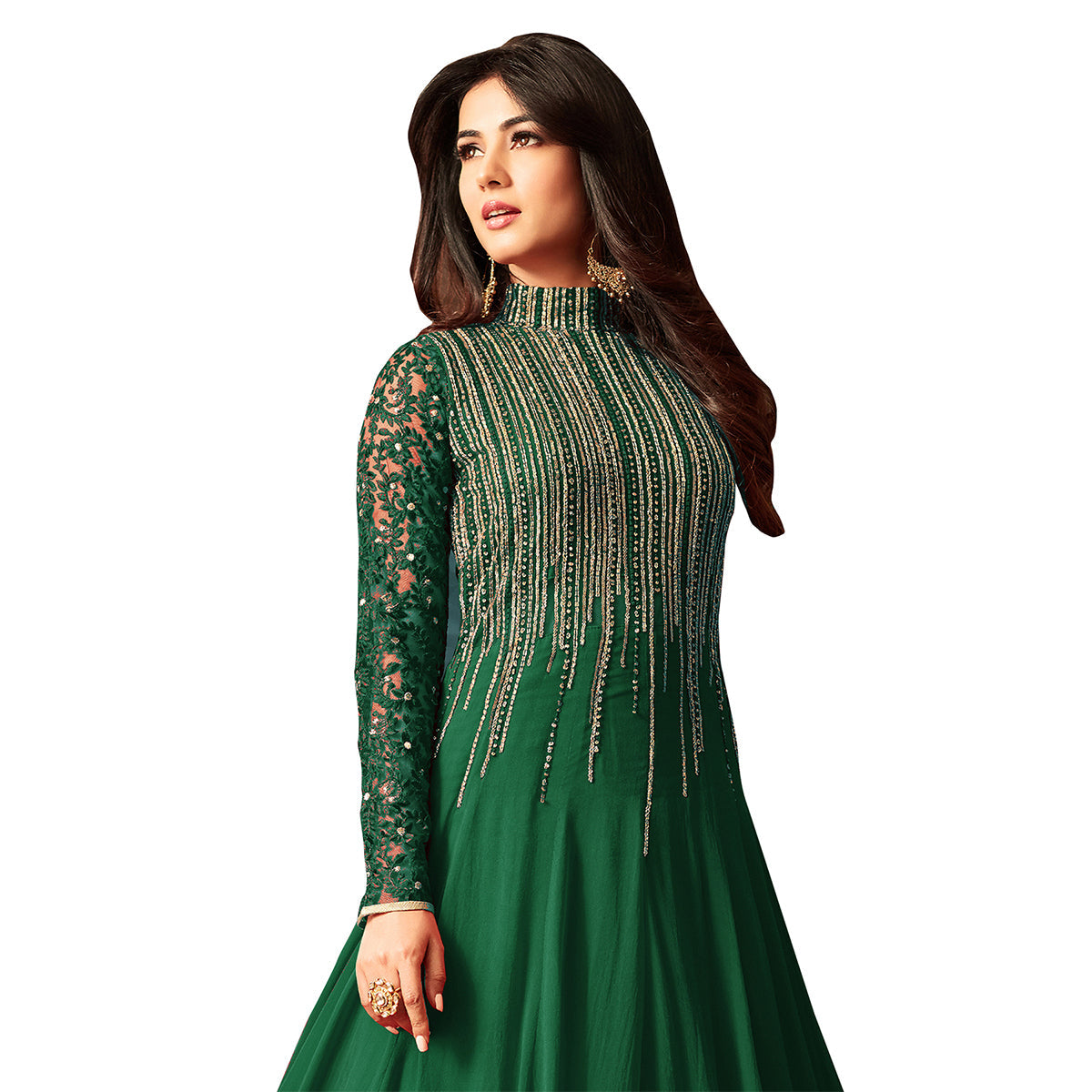 SHAFNUFAB Women's Georgette Ethnic Wear for WomenSemi StitchedSalwarSuit SF201118 Diwali Outfit Bridal Green1 Colour Indian CasualWearSalwarSuit IN Eid