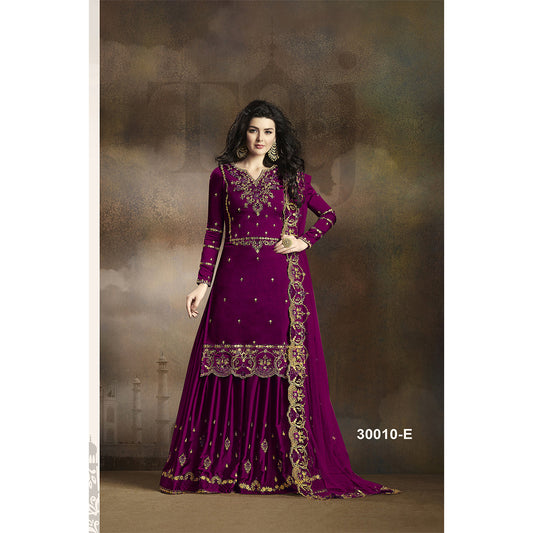 SHAFNUFAB Women's Georgette Ethnic Wear for WomenSemi StitchedSalwarSuit SF201145 Diwali Outfit Bridal Purple Colour Indian CasualWearSalwarSuit IN Eid