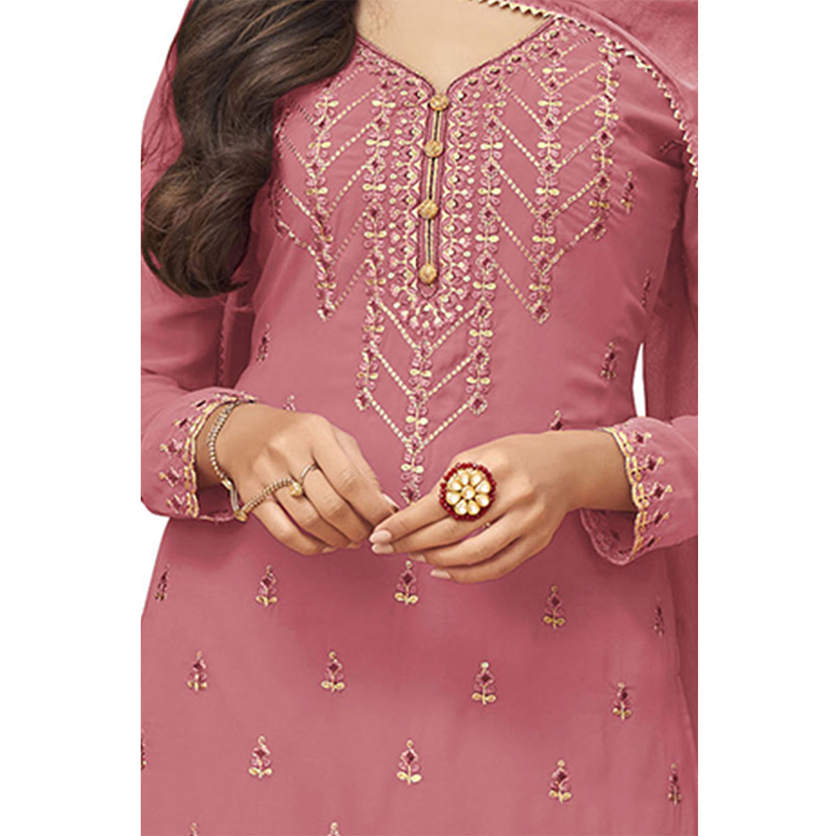 SHAFNUFAB Women's Georgette Ethnic Wear for WomenSemi StitchedSalwarSuit SF201150 Diwali Outfit Bridal Pink Colour Indian CasualWearSalwarSuit IN Eid