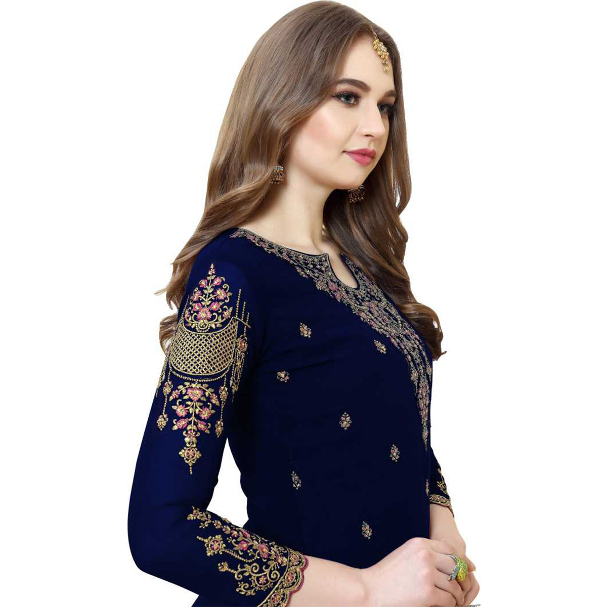 Shafnufab BLUE EMBROIDERED GEORGETTE SEMI STITCHED Palazzo Suit