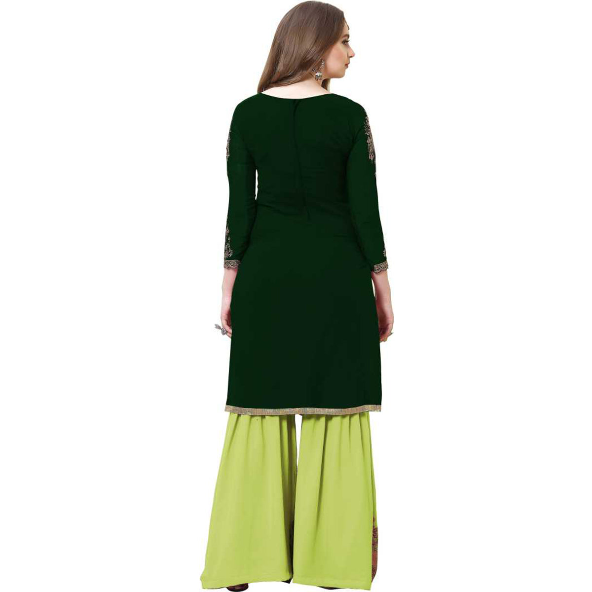 Shafnufab Grteen EMBROIDERED GEORGETTE SEMI STITCHED Palazzo Suit