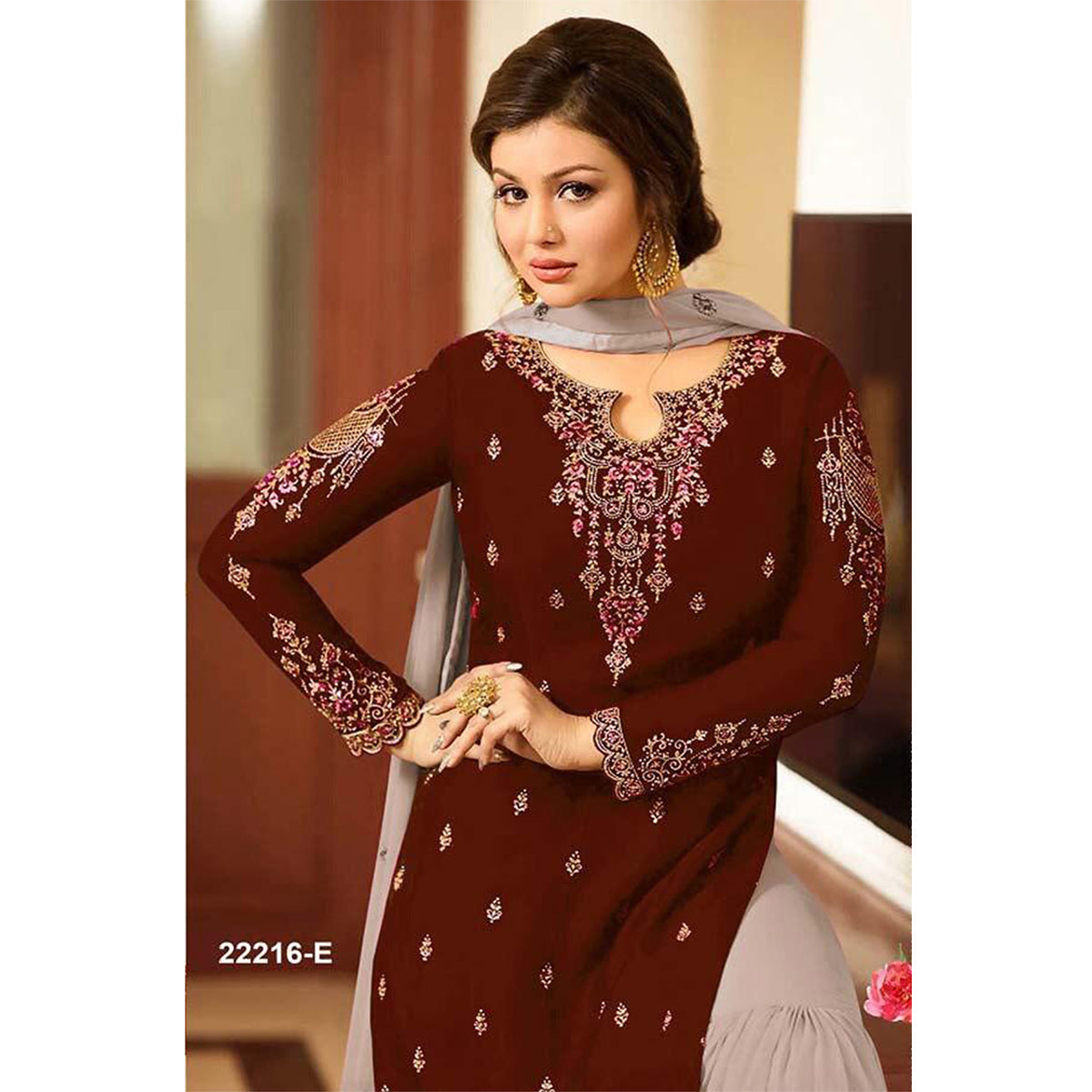 SHAFNUFAB Women's Georgette Ethnic Wear for WomenSemi StitchedSalwarSuit SF201178 Diwali Outfit Bridal Maroon1 Colour Indian CasualWearSalwarSuit IN Eid