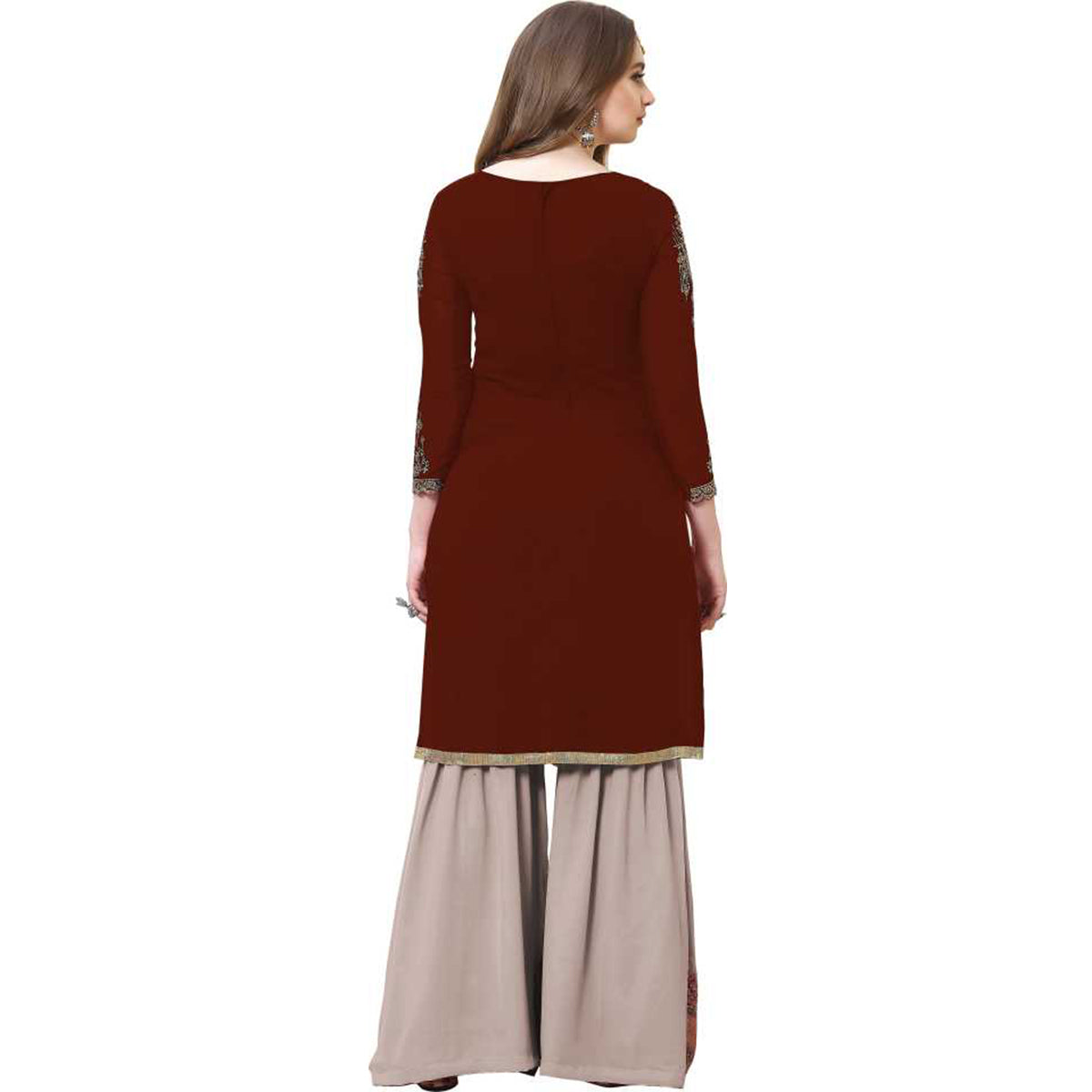 SHAFNUFAB Women's Georgette Ethnic Wear for WomenSemi StitchedSalwarSuit SF201178 Diwali Outfit Bridal Maroon1 Colour Indian CasualWearSalwarSuit IN Eid
