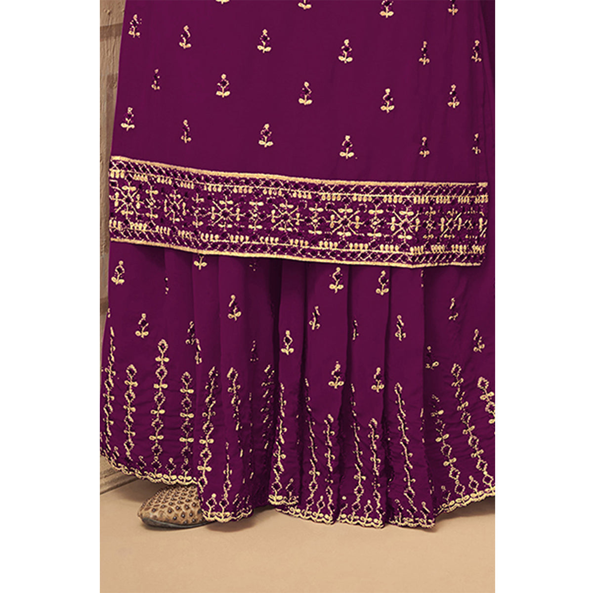 Shafnufab Purpal Faux Georgette Embroidered Plazzo Suit