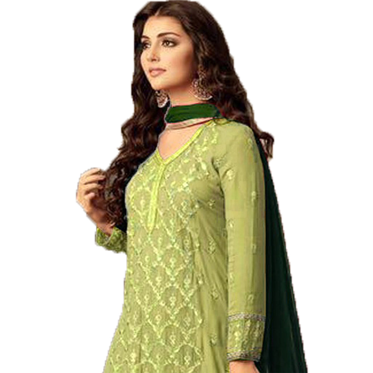 Shafnufab Designer Green Women's Georgette PAKISTANI Plazzo Suit