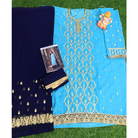 SHAFNUFAB Women's Georgette Ethnic Wear for WomenSemi StitchedSalwarSuit SF20149 Diwali Outfit Bridal Light Blue1 Colour Indian CasualWearSalwarSuit IN Eid