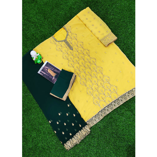 SHAFNUFAB Women's Georgette Ethnic Wear for WomenSemi StitchedSalwarSuit SF20150 Diwali Outfit Bridal Yellow Colour Indian CasualWearSalwarSuit IN Eid